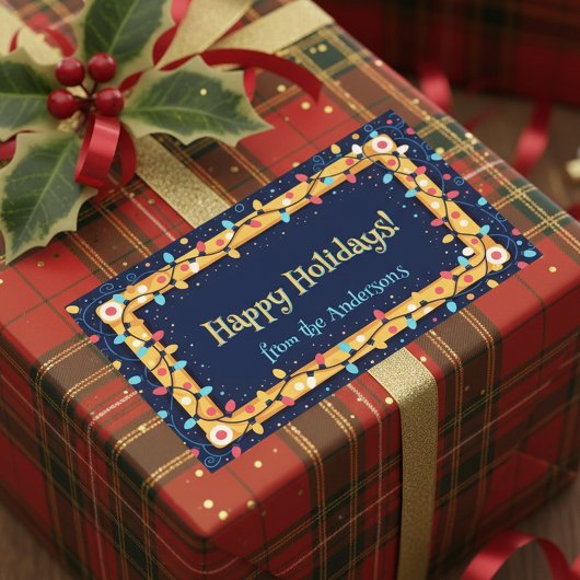 Kleurrijke Vakantie Twinkle String Lichten Kerstmi Rechthoekige Sticker