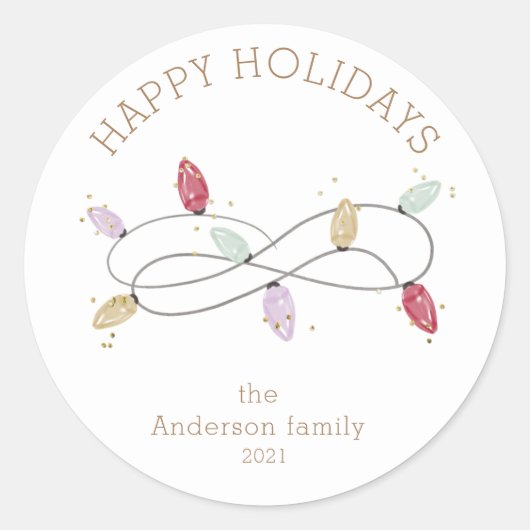 Kleurrijke vakantielichten gelukkige feestdagen ronde sticker (Voorkant)