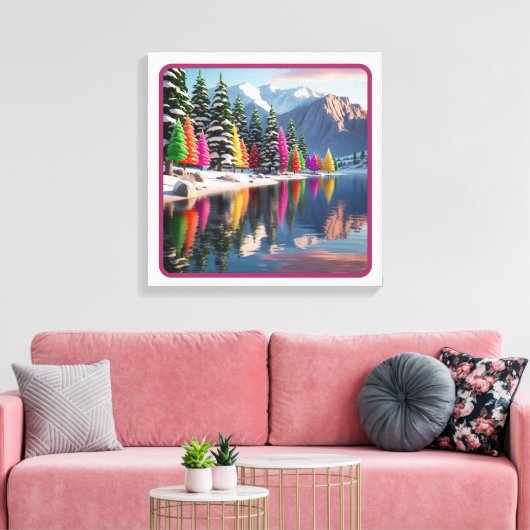 Kleurrijke vakantiereflecties bij het meer canvas afdruk (Insitu (Woonkamer))