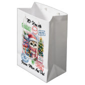 Kleurrijke vakantiezak met vrolijke kerstman medium cadeauzakje (Voorkant Gekanteld)