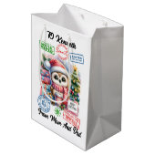 Kleurrijke vakantiezak met vrolijke kerstman medium cadeauzakje (Achterkant Gekanteld)