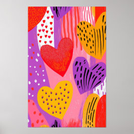 Kleurrijke Valentijn harten in paarse, rode en don Poster
