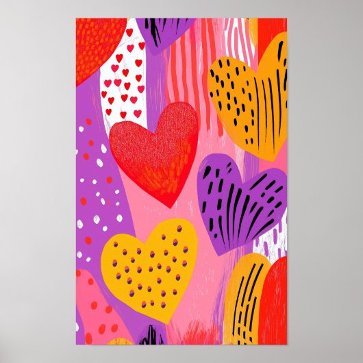 Kleurrijke Valentijn harten in paarse, rode en don Poster (Voorkant)