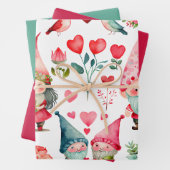 Kleurrijke Valentijn kabouters Set van 3 Assorted Inpakpapier Vel (In situ)