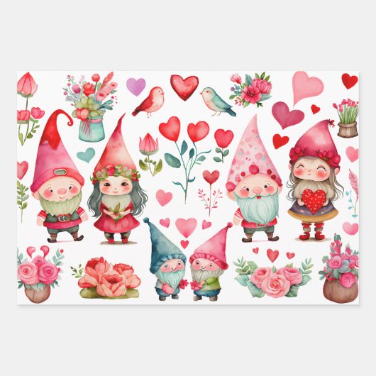 Kleurrijke Valentijn kabouters Set van 3 Assorted  Inpakpapier Vel (Voorkant)