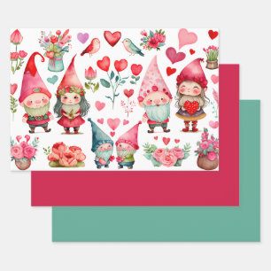 Kleurrijke Valentijn kabouters Set van 3 Assorted  Inpakpapier Vel