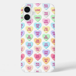 KLEURRIJKE VALENTIJNBERICHT HARTEN CANDY iPhone 16 PLUS HOESJE