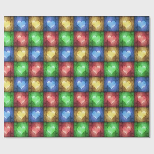 Kleurrijke Valentijnsdag Rustic Hearts Cadeaupapier (Vlak)