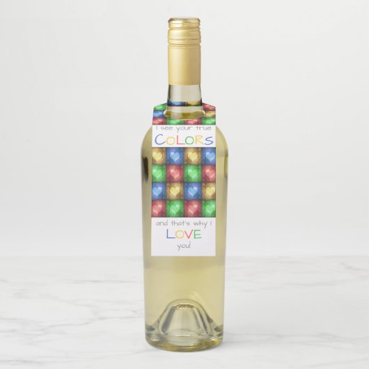 Kleurrijke Valentijnsdag Rustic Hearts Flessenhanger (Op fles)