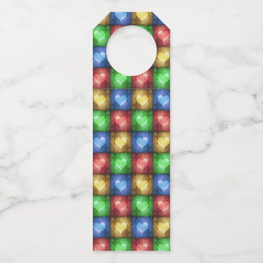 Kleurrijke Valentijnsdag Rustic Hearts Flessenhanger (Achterkant)