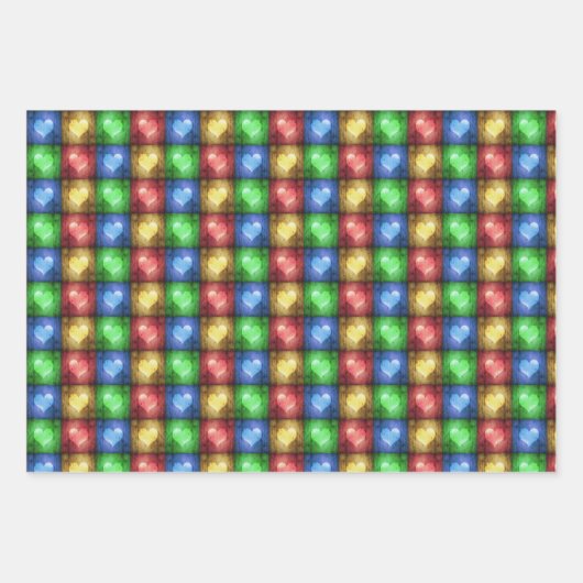 Kleurrijke Valentijnsdag Rustic Hearts Inpakpapier Vel (Voorkant)