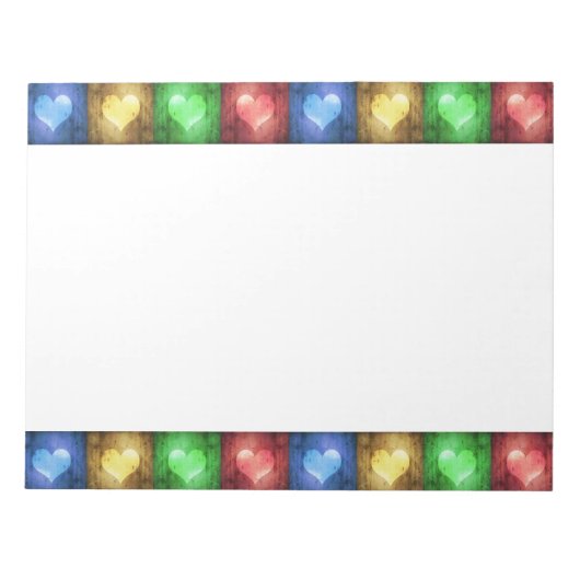 Kleurrijke Valentijnsdag Rustic Hearts Notitieblok (Voorkant)