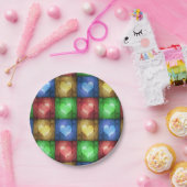 Kleurrijke Valentijnsdag Rustic Hearts Papieren Bordje (Feest)