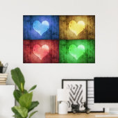 Kleurrijke Valentijnsdag Rustic Hearts Poster (Thuiskantoor)