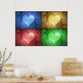 Kleurrijke Valentijnsdag Rustic Hearts Poster (Keuken)