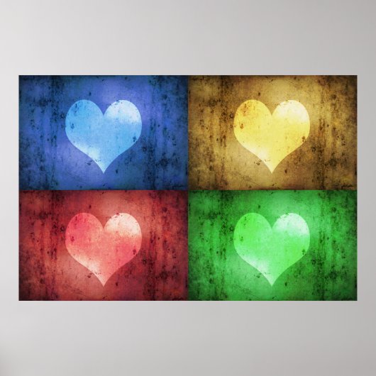 Kleurrijke Valentijnsdag Rustic Hearts Poster (Voorkant)