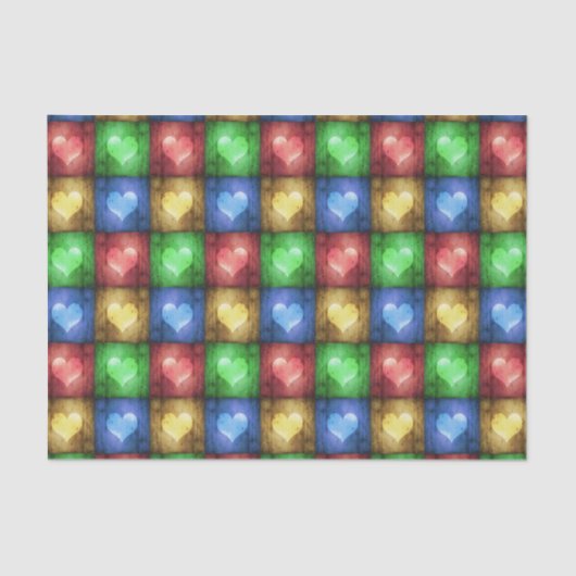 Kleurrijke Valentijnsdag Rustic Hearts Tissuepapier (Voorkant)