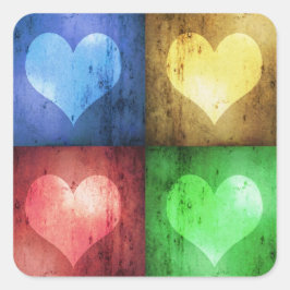 Kleurrijke Valentijnsdag Rustic Hearts Vierkante Sticker
