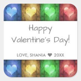 Kleurrijke Valentijnsdag Rustic Hearts Vierkante Sticker