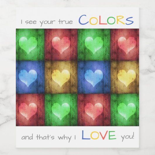 Kleurrijke Valentijnsdag Rustic Hearts Wijn Etiket (Enkel label)