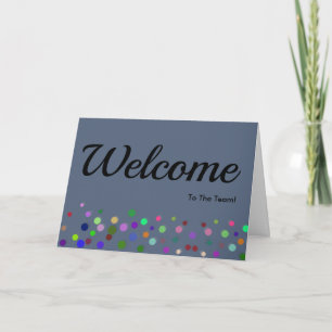 Kleurrijke vallende glitters polka stippen welkom kaart