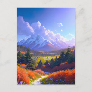 Kleurrijke Valley en Majestic Snowy Peak Briefkaart
