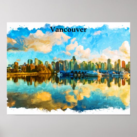 Kleurrijke Vancouver Canada Panorama Uitzicht Poster (Voorkant)