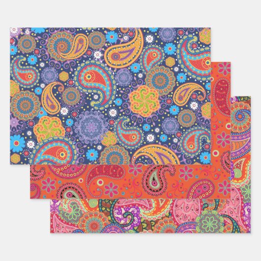 Kleurrijke variëteit van Boho Paisley  Retro Inpakpapier Vel (Set)