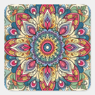 Kleurrijke Vector Abstract Mandala Patroon Vierkante Sticker