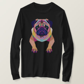 Kleurrijke veelhoekige Pug Art T-shirt
