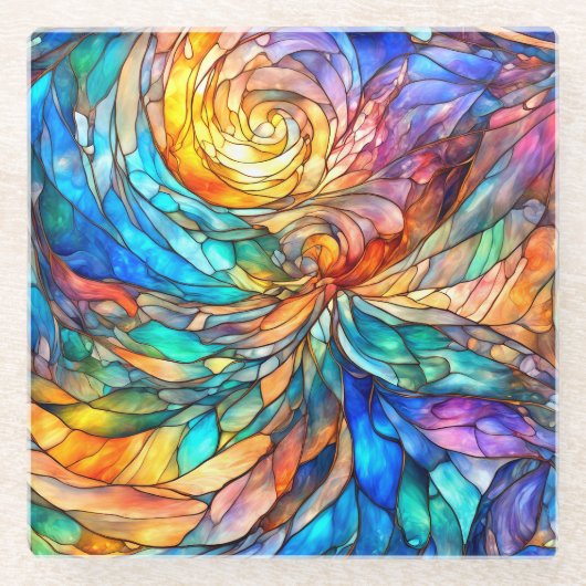 Kleurrijke veelkleurige Abstracte 75 twist Glazen Onderzetter (Voorkant)