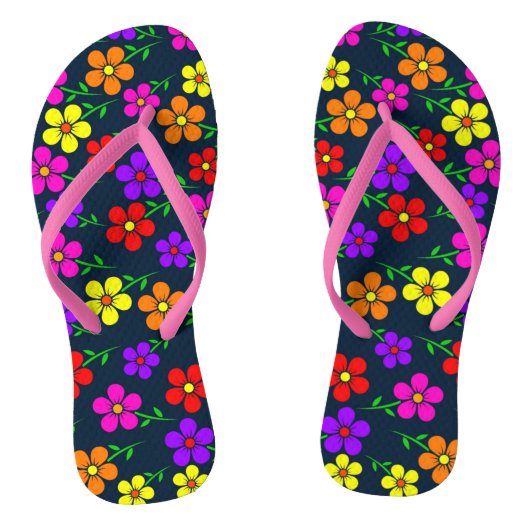Kleurrijke veelkleurige bloemen patroon-34654 teenslippers (Voetbed)