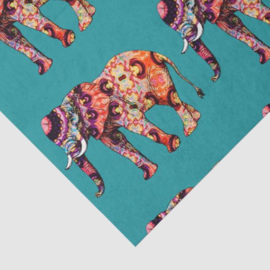 Kleurrijke veelkleurige olifant op Blauwgroen acht Tissuepapier (Detail)