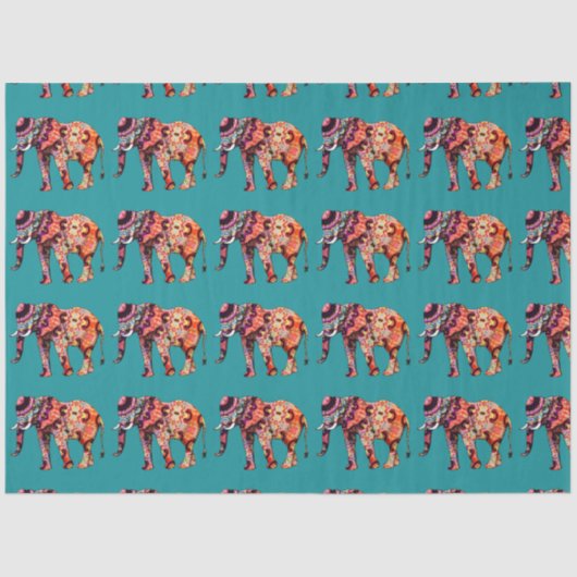 Kleurrijke veelkleurige olifant op Blauwgroen acht Tissuepapier (Voorkant)