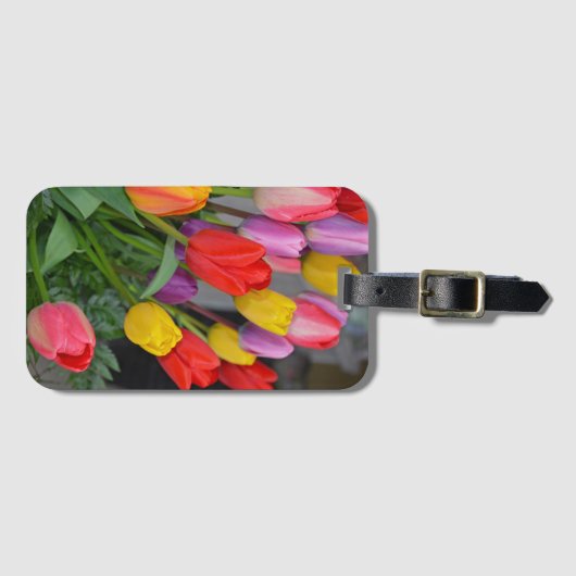 Kleurrijke veertulpen bagagelabel (Voorkant (horizontaal))