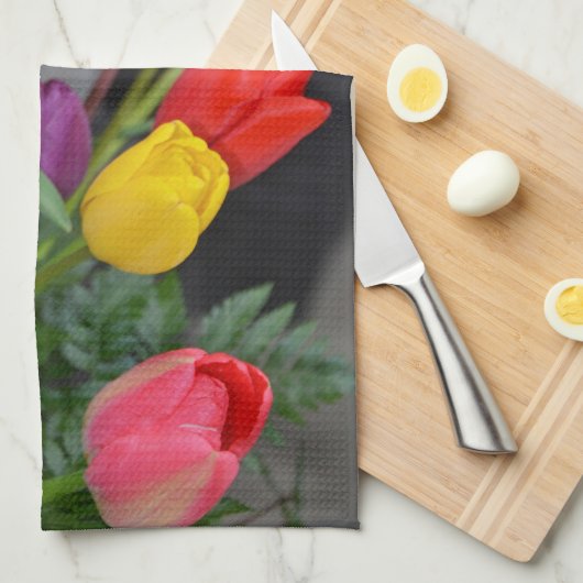 Kleurrijke veertulpen theedoek (Quarter Fold)