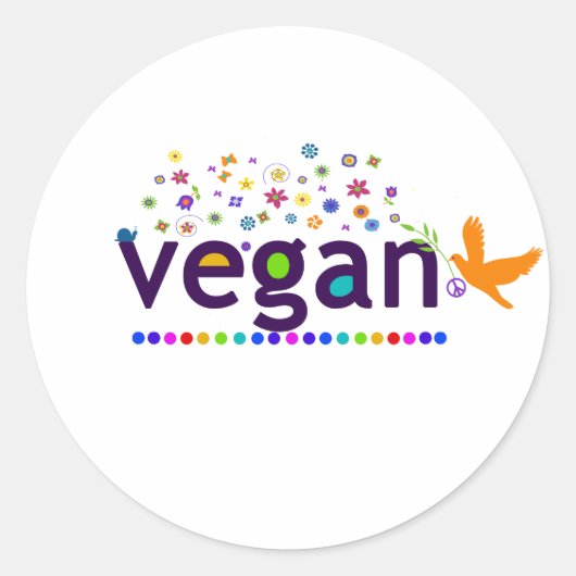 Kleurrijke Vegan Ronde Sticker (Voorkant)