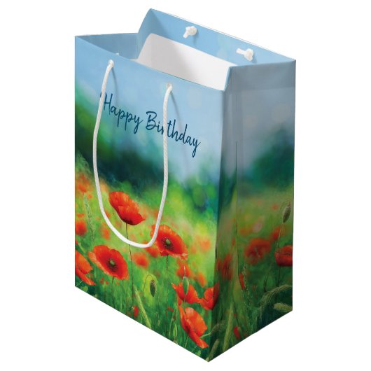 Kleurrijke Veld met Poppies Medium Gift Bag Medium Cadeauzakje (Voorkant Gekanteld)
