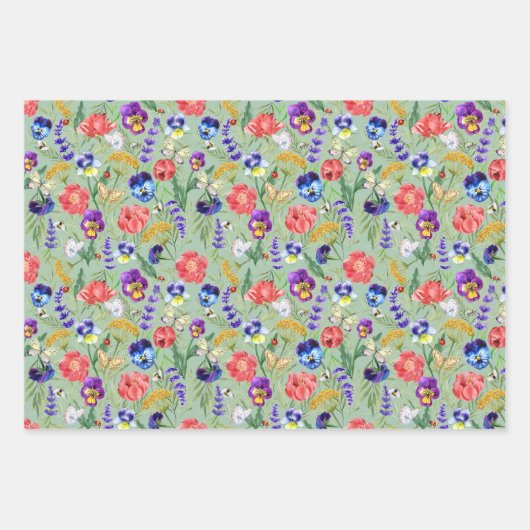 Kleurrijke veldbloemen die papiersetbedekking ompa inpakpapier vel (Voorkant 3)