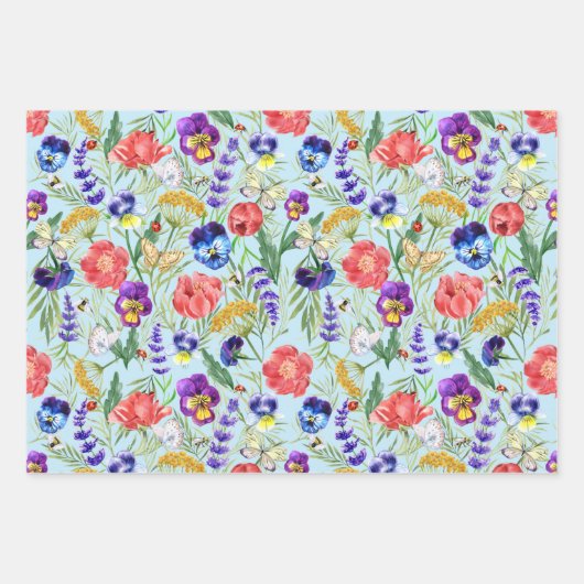 Kleurrijke veldbloemen die papiersetbedekking ompa inpakpapier vel (Voorkant 2)