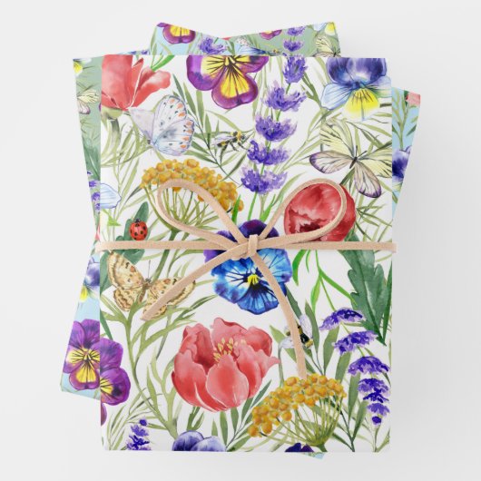 Kleurrijke veldbloemen die papiersetbedekking ompa inpakpapier vel (In situ)