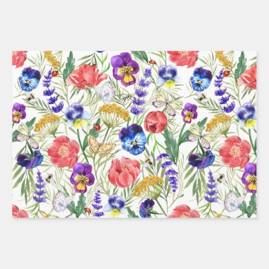 Kleurrijke veldbloemen die papiersetbedekking ompa inpakpapier vel (Voorkant)