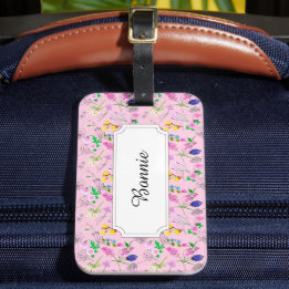 Kleurrijke Veldbloemen op roze Bagagelabel