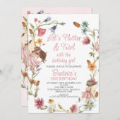 Kleurrijke veldbloemenkrans en fee verjaardag kaart (Voorkant / Achterkant)