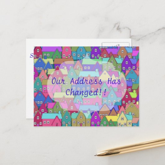 Kleurrijke Vele Huizen Verandering van Adres Brief Aankondigingskaart (Voorkant / Achterkant in situ)