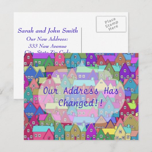 Kleurrijke Vele Huizen Verandering van Adres Brief Aankondigingskaart (Voorkant / Achterkant)