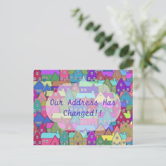 Kleurrijke Vele Huizen Verandering van Adres Brief Aankondigingskaart (Staand voorkant)