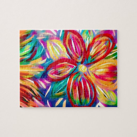 kleurrijke ventilator Acrylverf Moderne Floral Legpuzzel (Horizontaal)