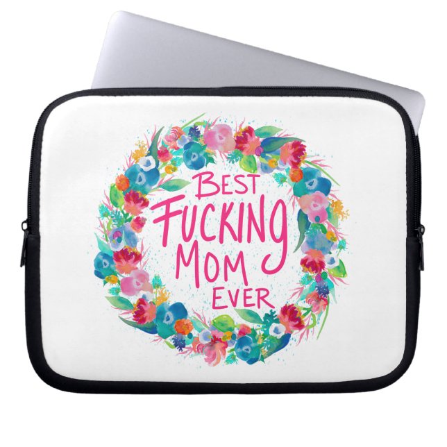 Kleurrijke ventilator met beste F*cking mam ooit Laptop Sleeve (Voorkant)