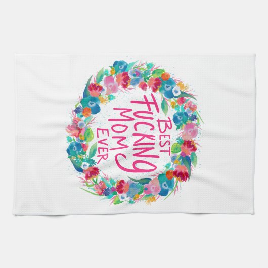 Kleurrijke ventilator met beste F*cking mam ooit Theedoek (Horizontaal)